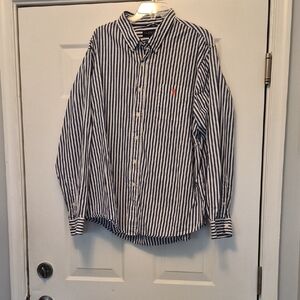 US Polo Assn. Shirt Navy & White Vertical Stripe Cotton Button-Down Size XXL